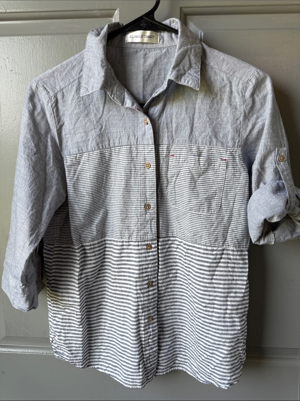 Men’s Light Gray Striped Button-Down Shirt